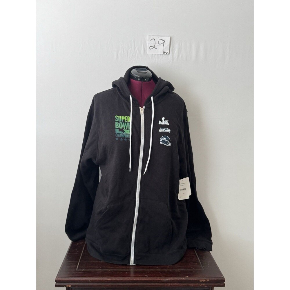 NFL Seattle Seahawks Super Bowl XLVIII Champions Zip Hoodie NWT XXL Black